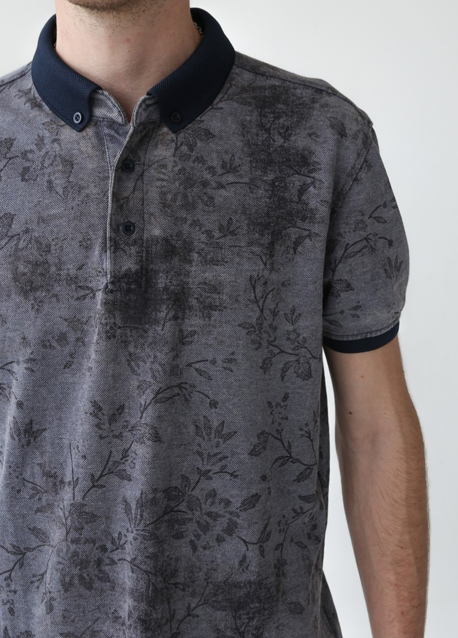 Серая футболка-поло мужское серое тонкое с листьями ткань лакоста для мужчин MCS