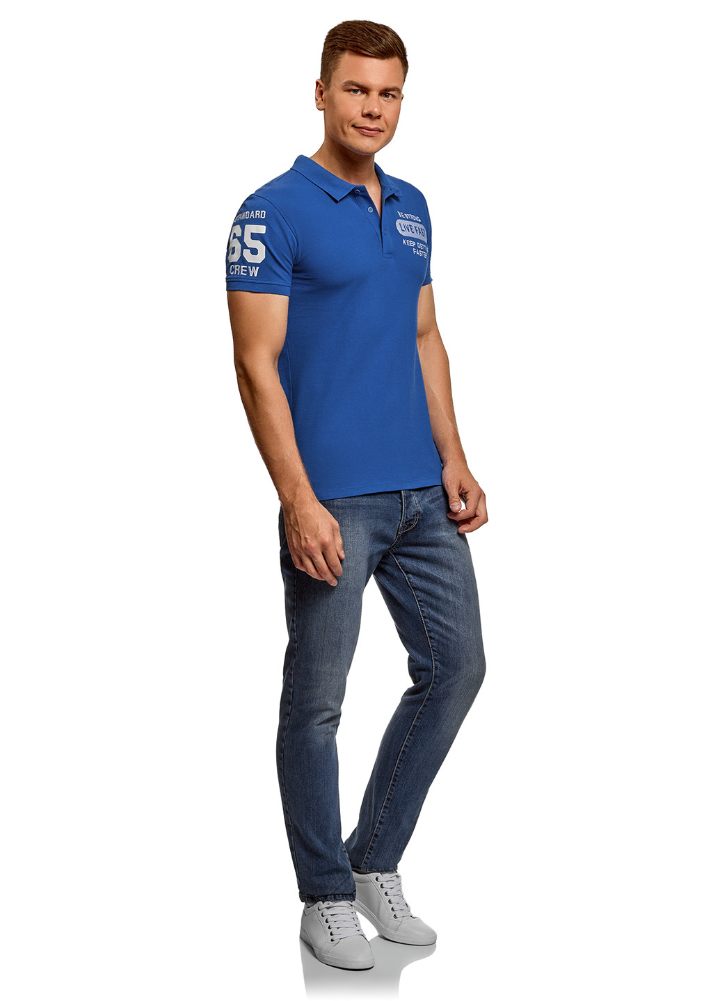 Синяя футболка-поло для мужчин Oodji с надписью