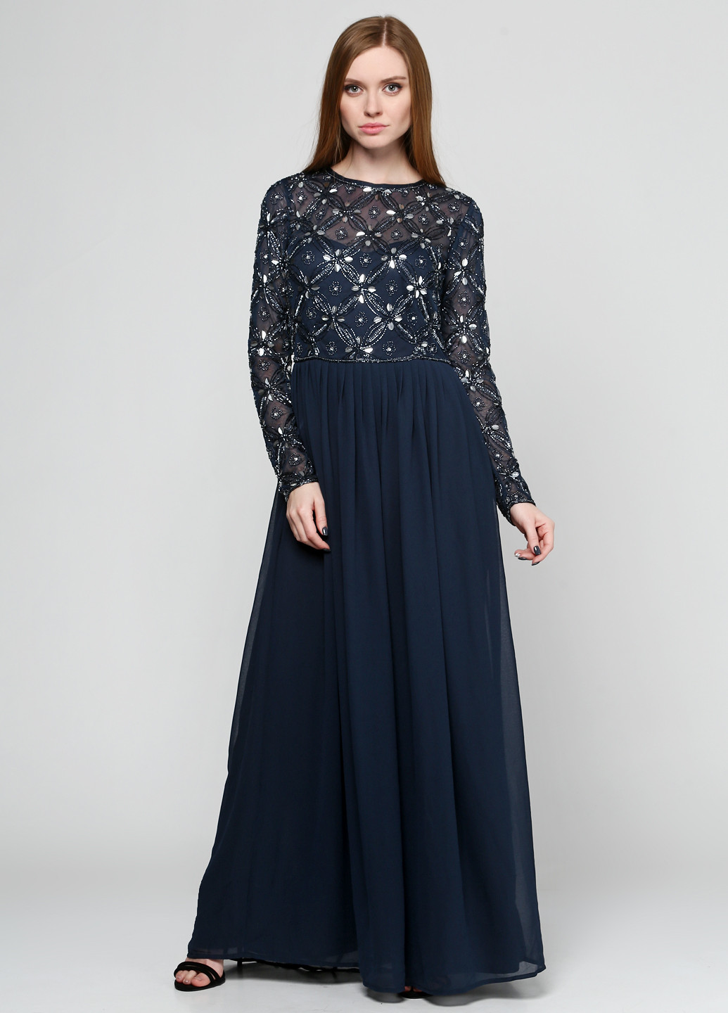 Темно-синя вечірня плаття, сукня Lace & Beads однотонна