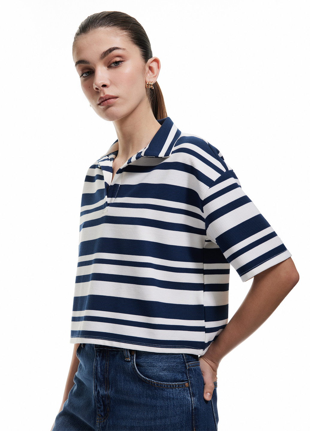 Цветная женская футболка-поло KOTON в полоску
