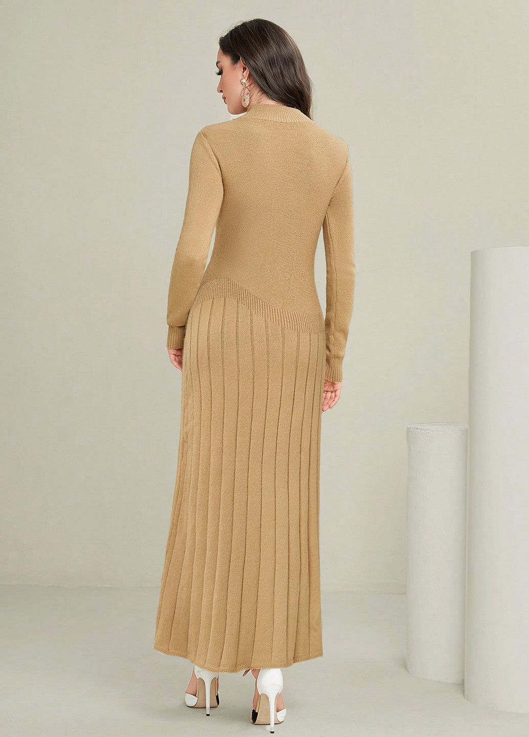 Бежева святковий, ділова, кежуал сукня а-силует, сукня светр SHEIN з малюнком