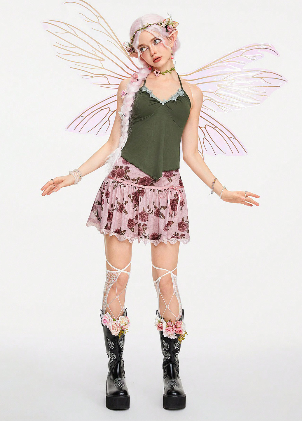 Розово-лиловая кэжуал цветочной расцветки юбка SHEIN клешированная