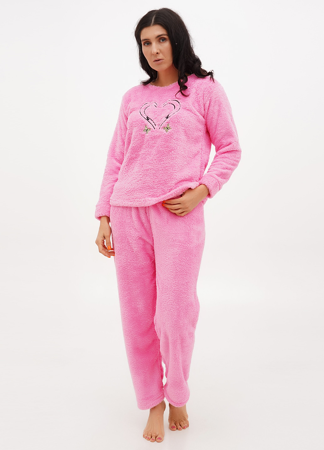 Розовая зимняя пижама (лонгслив, брюки) Fashion
