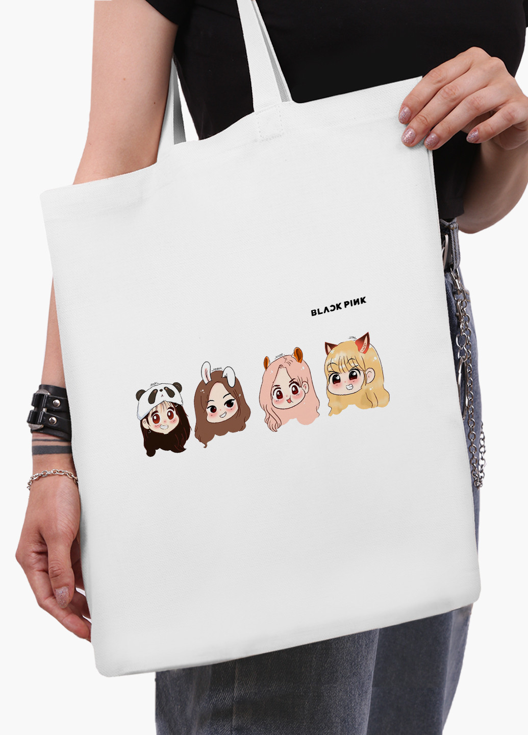 Еко сумка шоппер біла Блек Пінк (BlackPink) (9227-1340-WT-2) екосумка шопер 41*35 см MobiPrint (219111104)