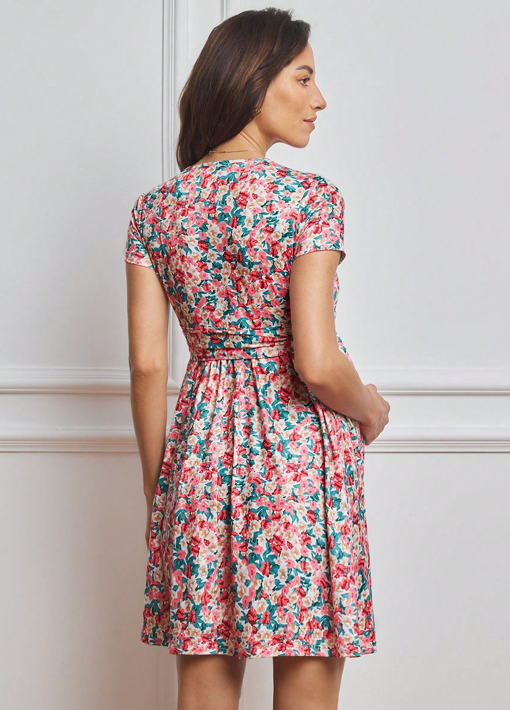 Рожева кежуал сукня для вагітних і годуючих з спідницею-сонце, в стилі армпір SHEIN з квітковим принтом