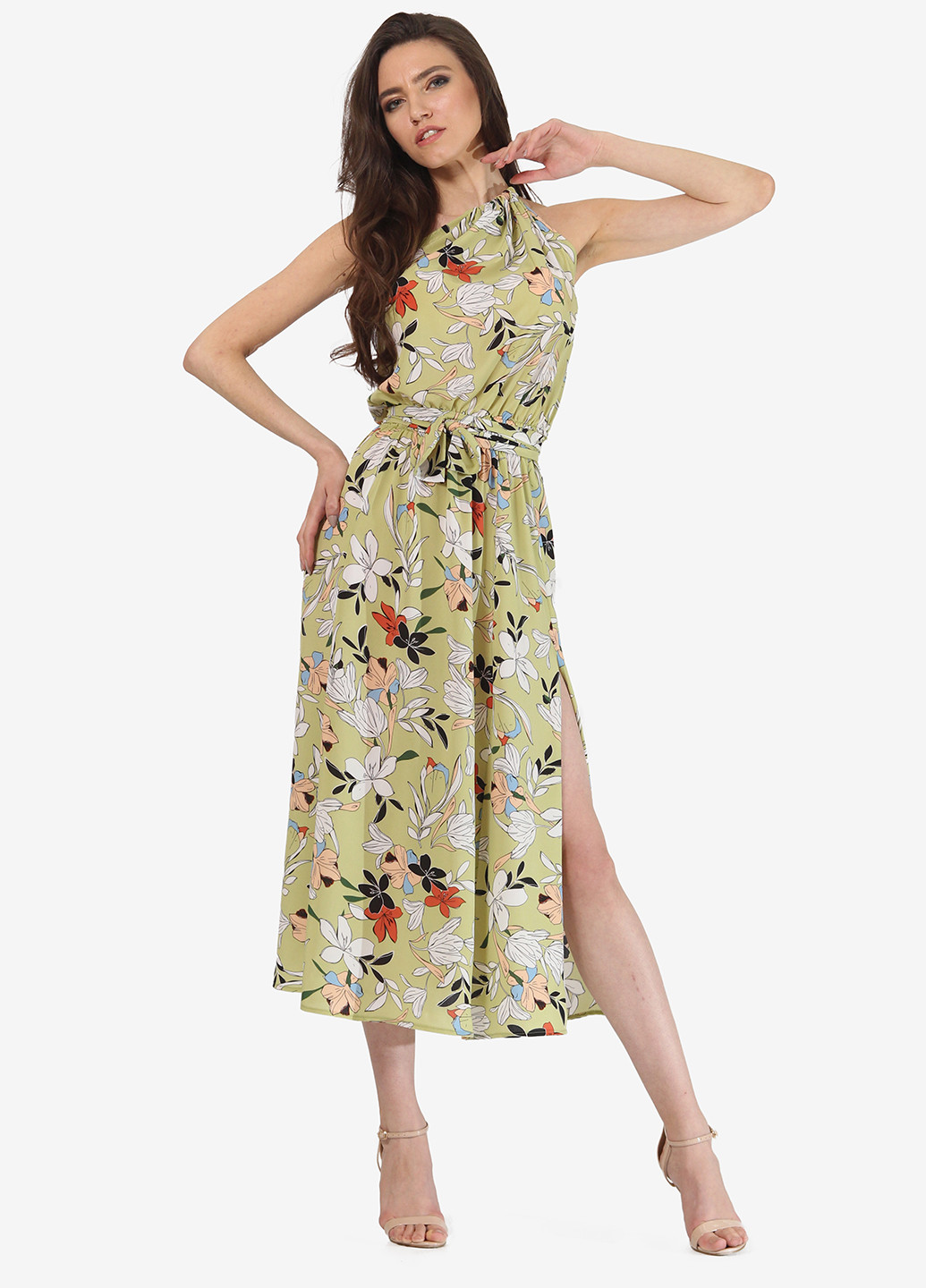 Салатова кежуал сукня, сукня кльош Lila Kass з квітковим принтом