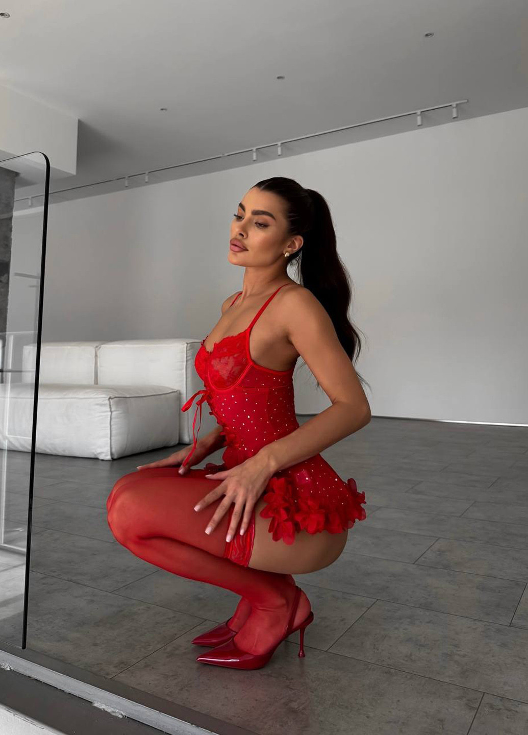 Красный демисезонный комплект (пеньюар, трусы) No Brand