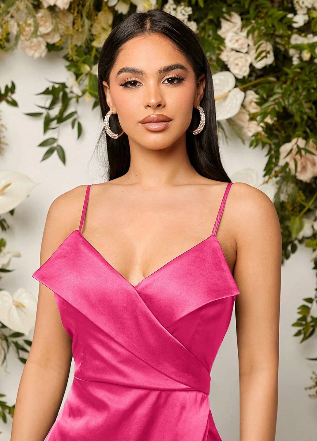 Малиновое вечернее, праздничный платье SHEIN однотонное