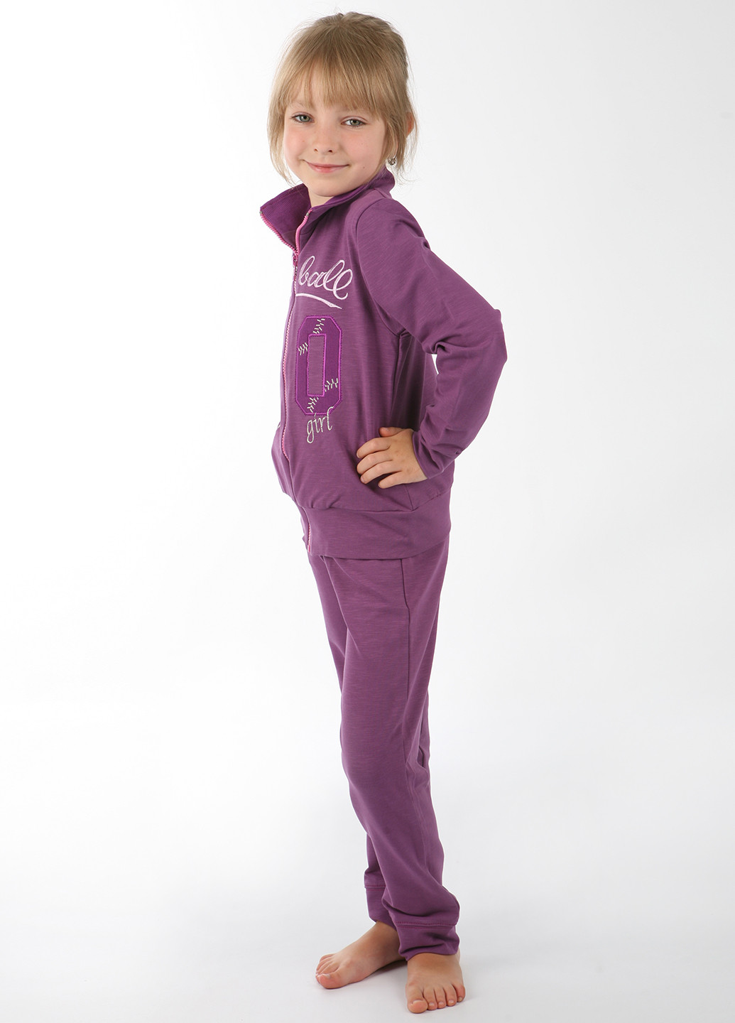 Фиолетовый демисезонный костюм (кофта, брюки) брючный Фламинго