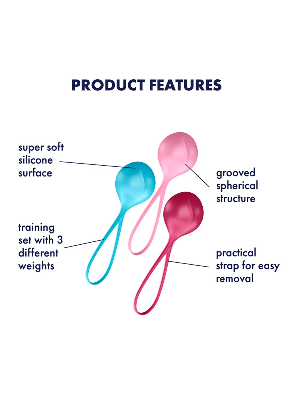Вагинальные шарики, набор 3 шт Strengthening Balls 62-82-98гр (Германия) Satisfyer (253910135)