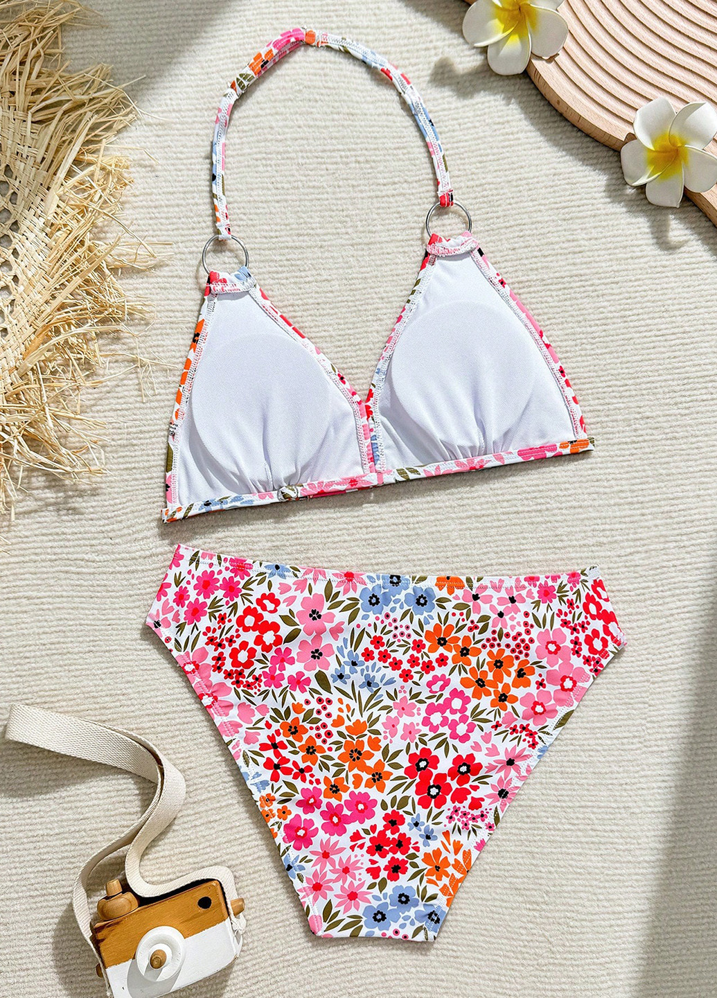 Розовый летний купальник (лиф, трусики) бикини, раздельный SHEIN