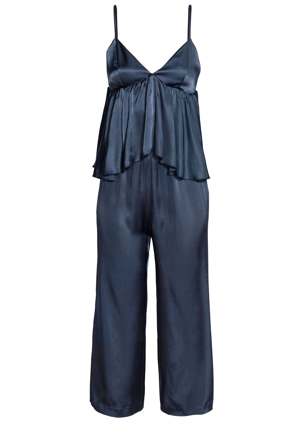 Комбинезон H&M комбинезон-брюки однотонный тёмно-синий коктейльный вискоза, атлас