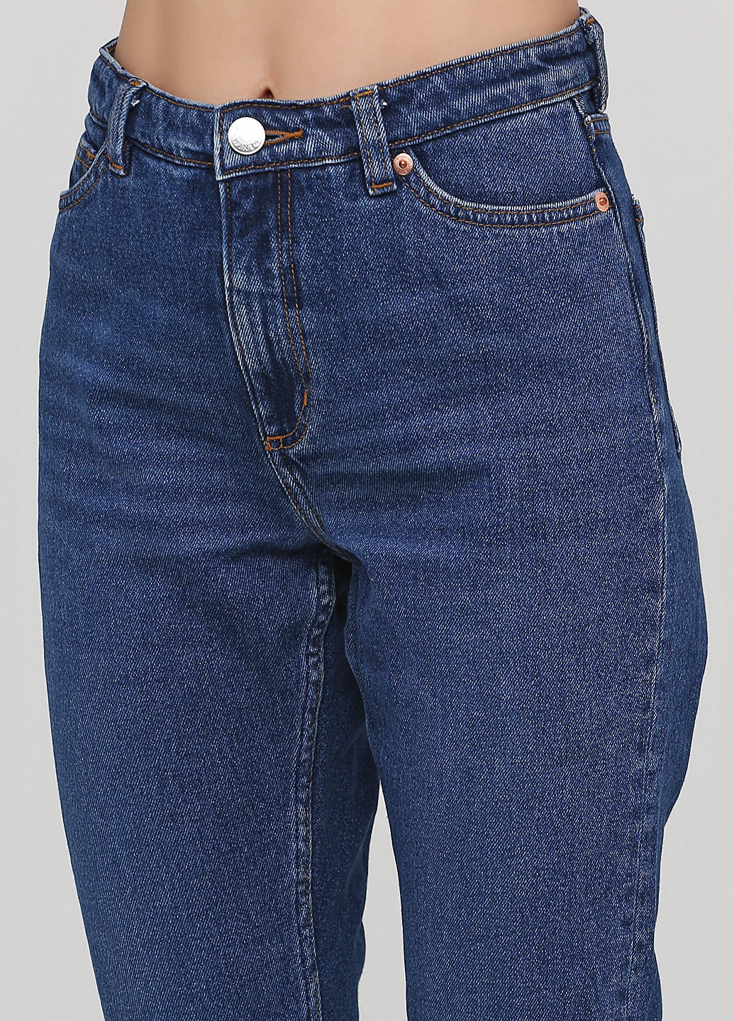 Джинси Monki завужені, вкорочені однотонні сині джинсові бавовна