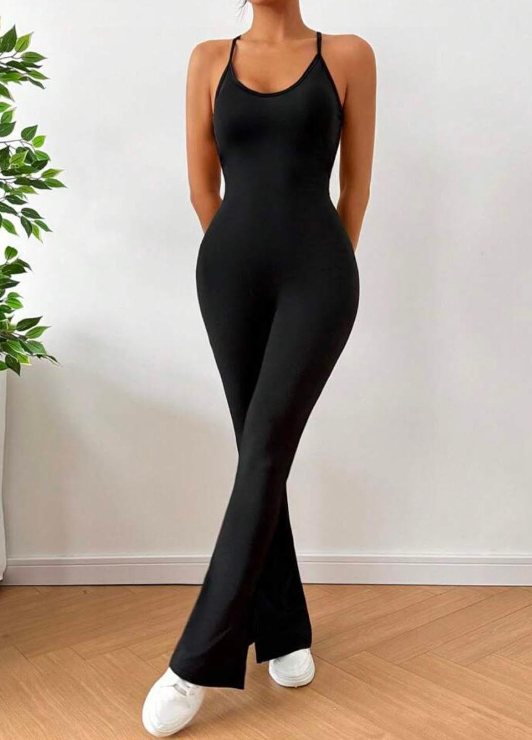 Комбинезон SHEIN комбинезон-брюки однотонный чёрный кэжуал полиэстер