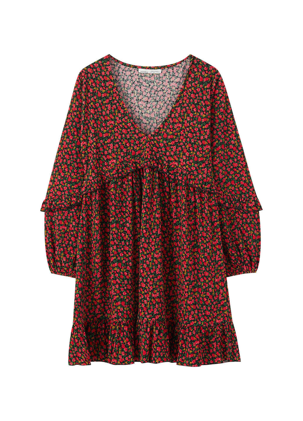 Темно-красное кэжуал платье оверсайз Pull & Bear с цветочным принтом