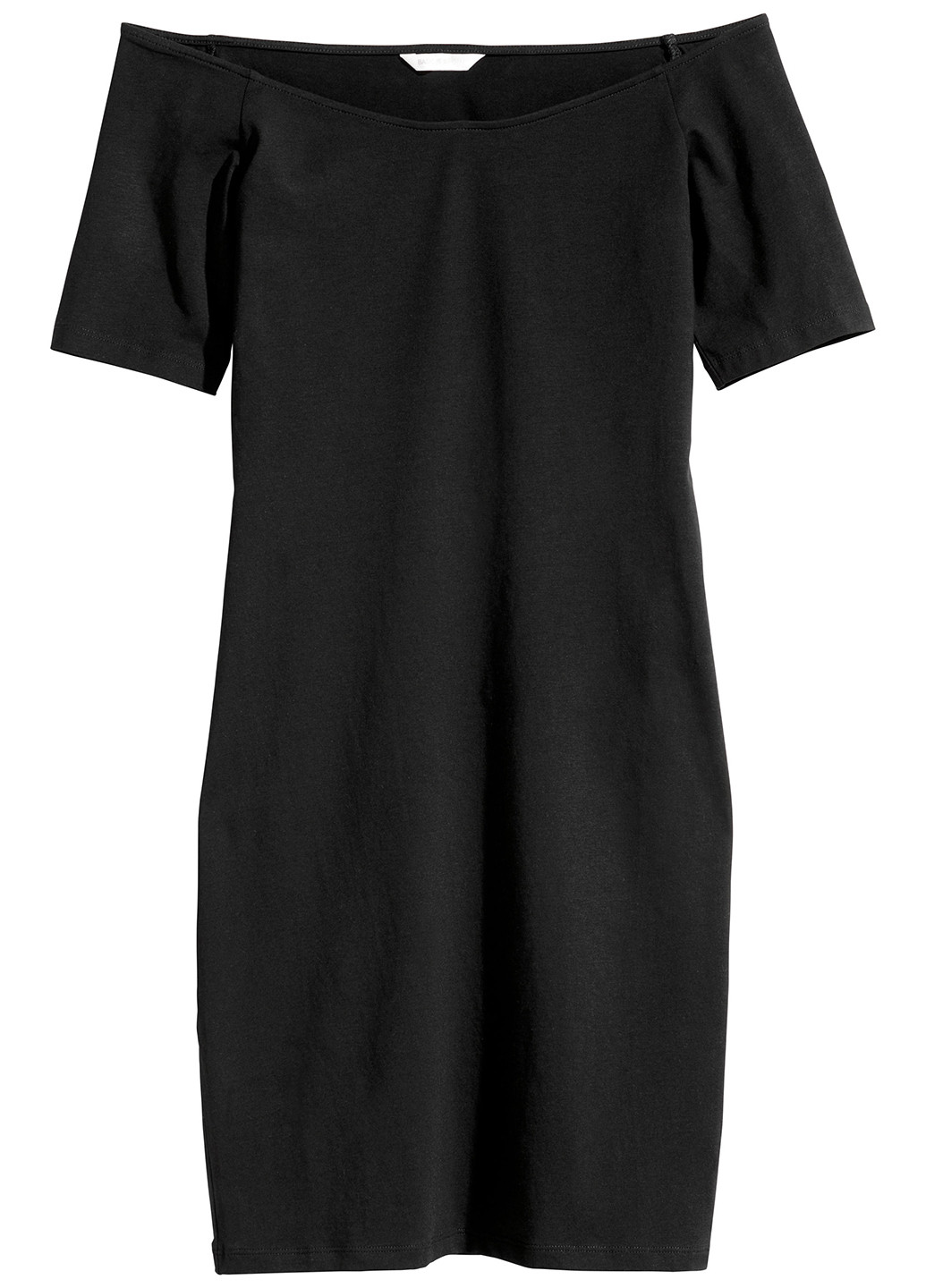 Черное кэжуал платье с открытыми плечами, футляр H&M однотонное