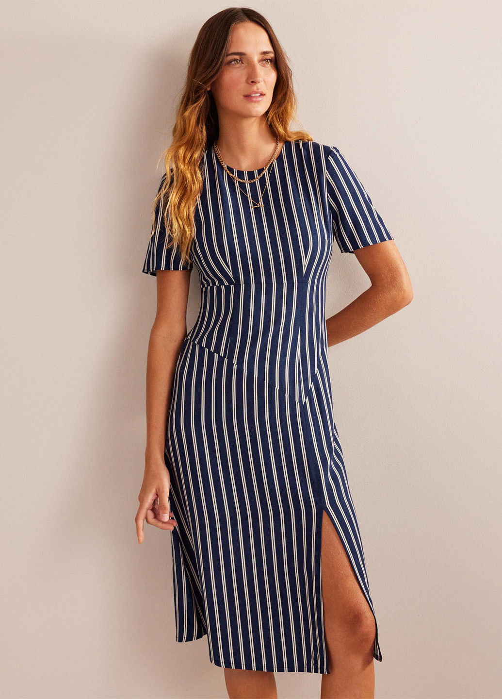 Темно-синя кежуал, ділова сукня футляр Boden в смужку