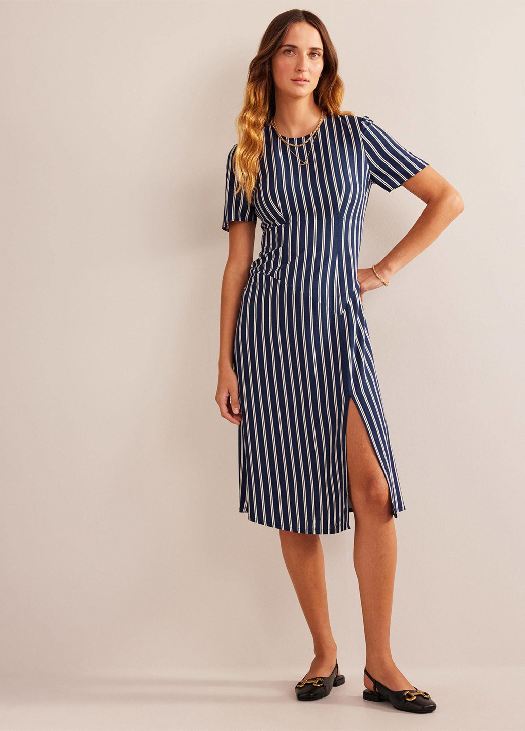 Темно-синя кежуал, ділова сукня футляр Boden в смужку