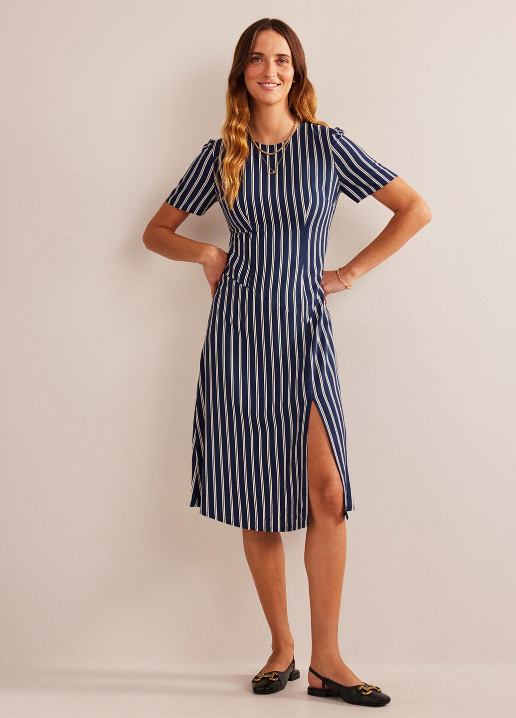 Темно-синя кежуал, ділова сукня футляр Boden в смужку