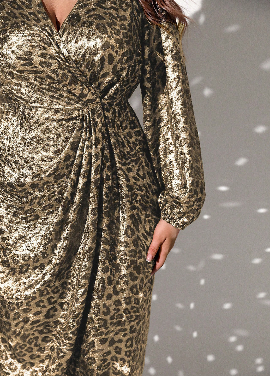 Золотистий святковий, вечірня сукня на запах SHEIN леопардовий