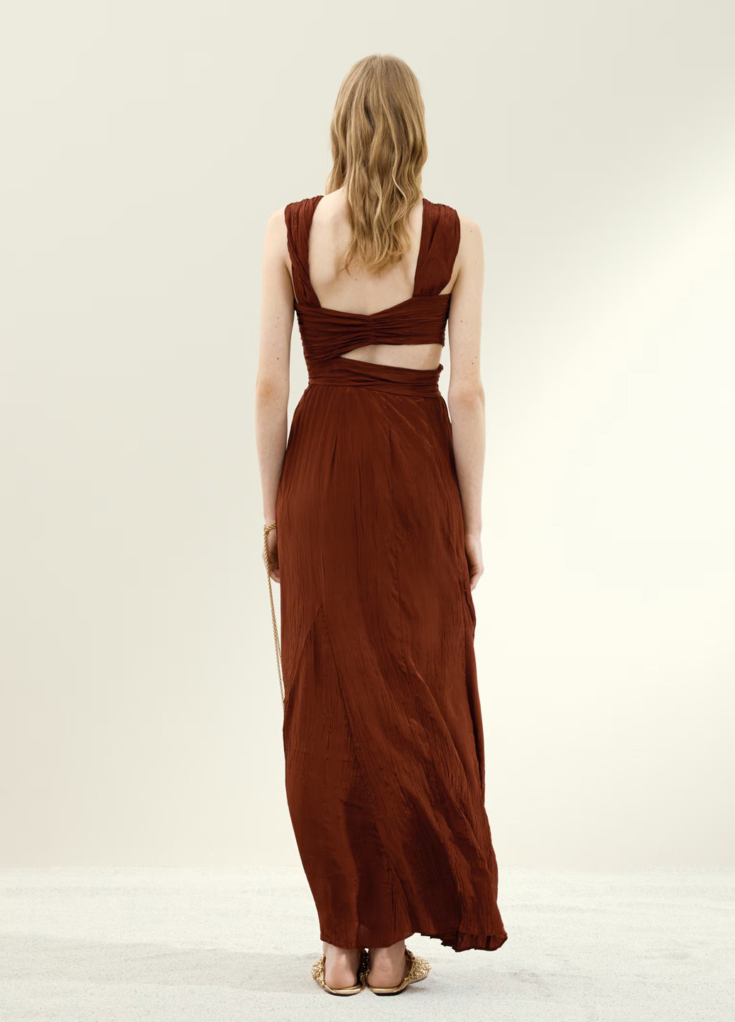 Терракотовое кэжуал платье клеш, с открытой спиной H&M однотонное