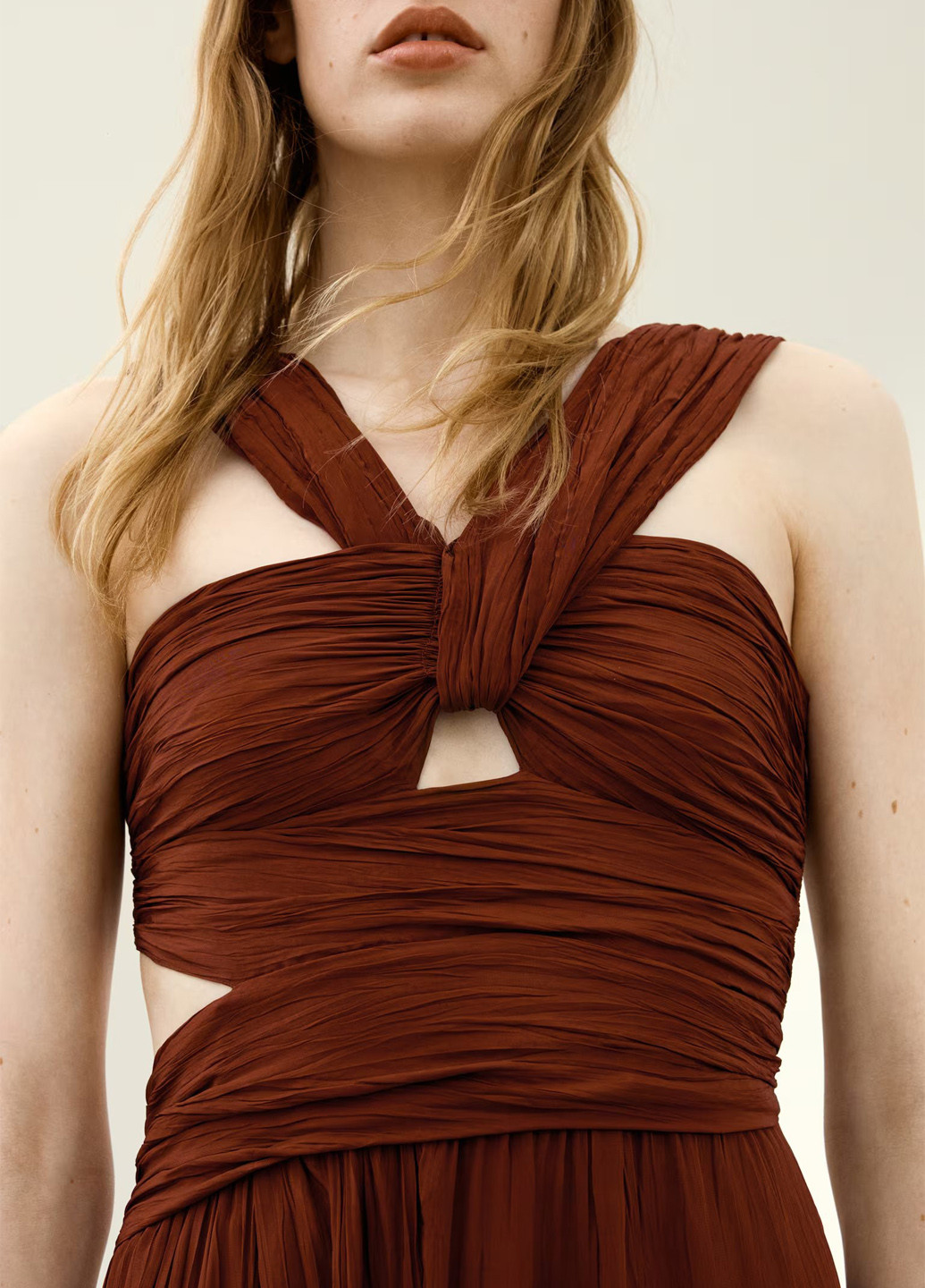 Терракотовое кэжуал платье клеш, с открытой спиной H&M однотонное