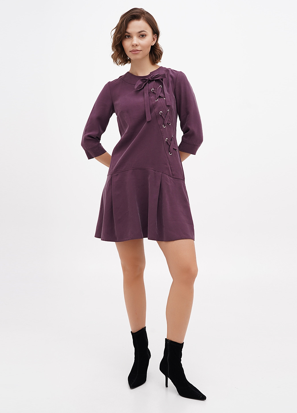 Фиолетовое кэжуал платье клеш Sassofono однотонное