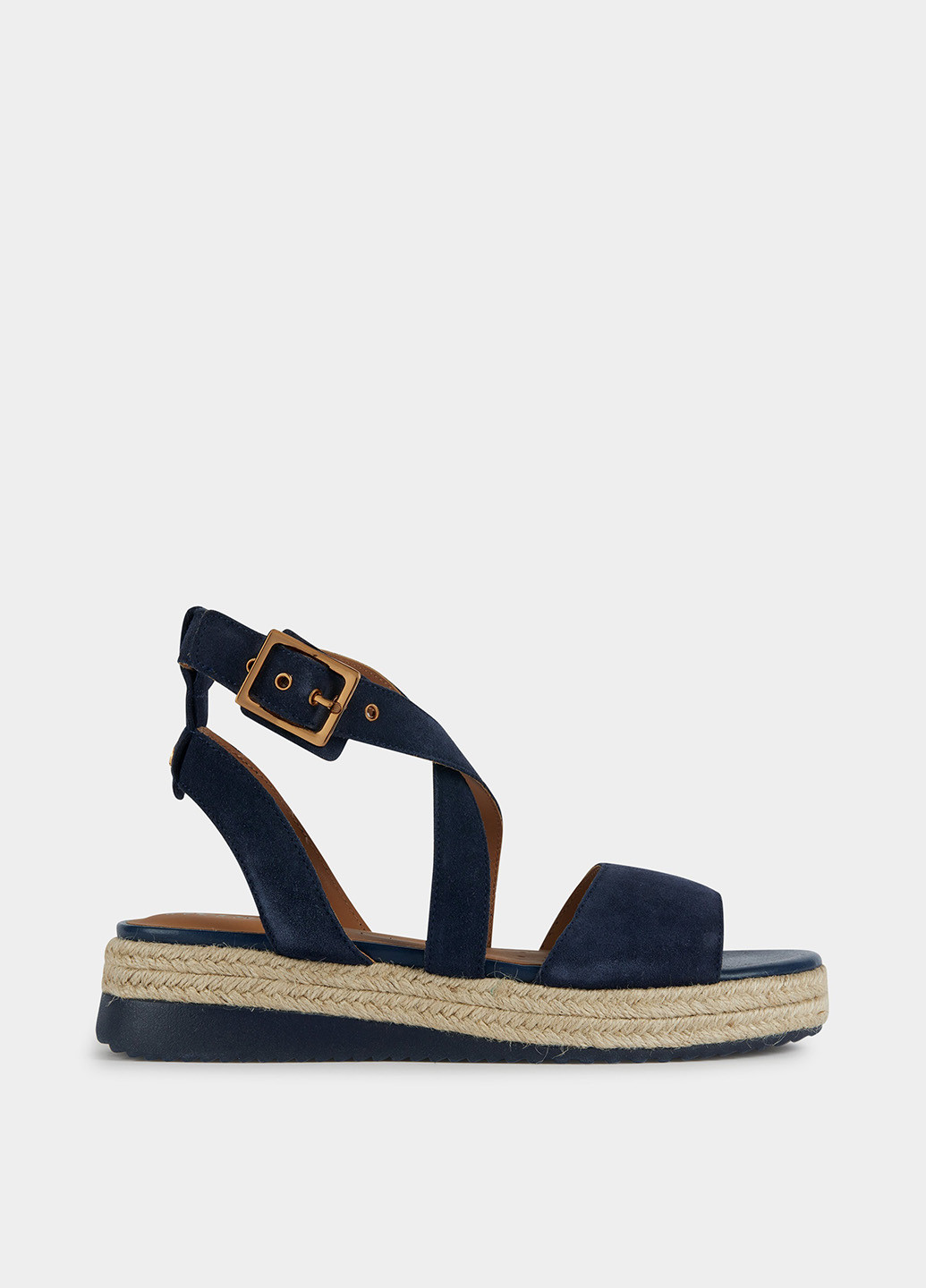 Темно-синие босоножки Geox с ремешком на плетеной подошве, с логотипом