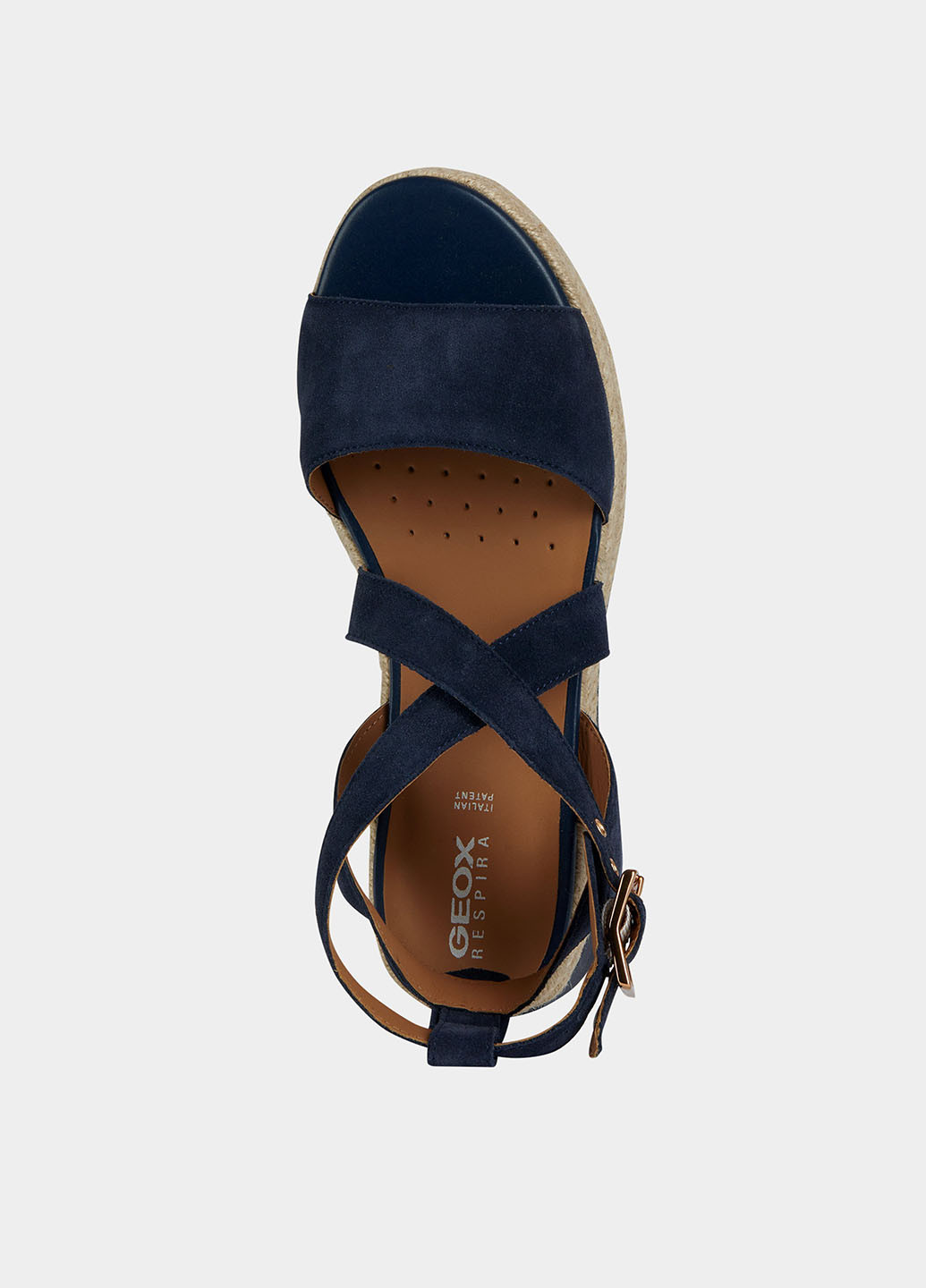 Темно-синие босоножки Geox с ремешком на плетеной подошве, с логотипом