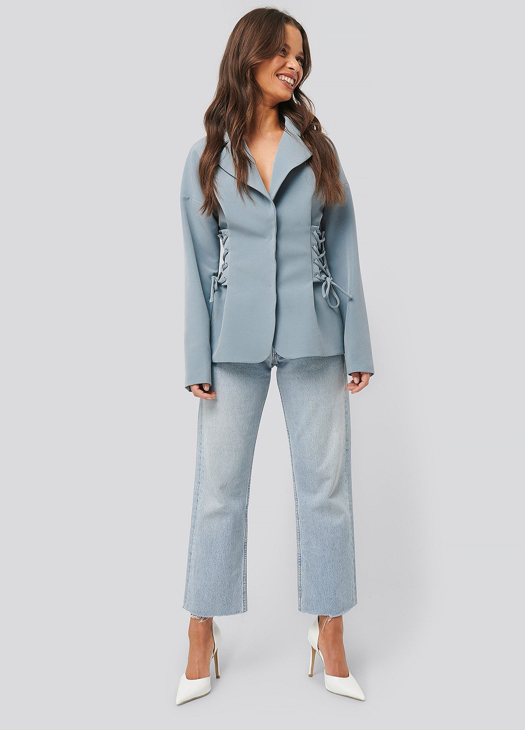 Серо-голубой женский жакет NA-KD однотонный - всесезон