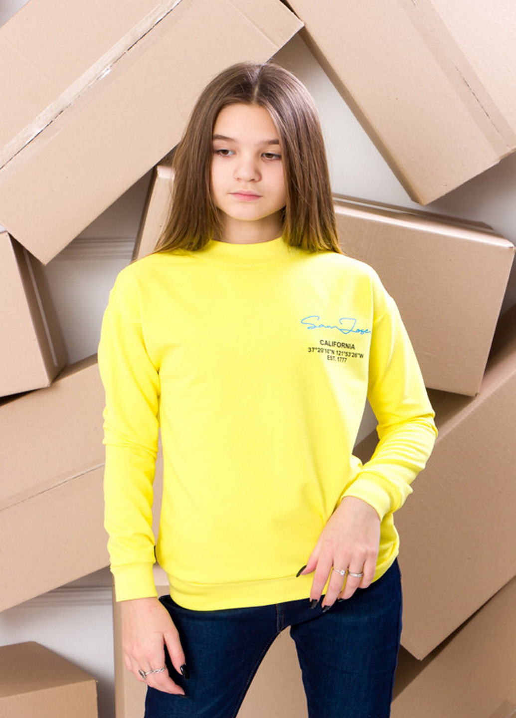 KINDER MODE світшот для дівчинки однотонний жовтий бавовна