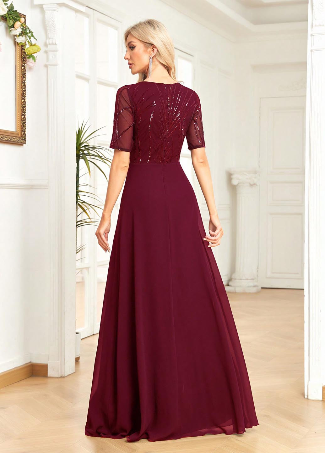 Бордова вечірня сукня а-силует SHEIN однотонна