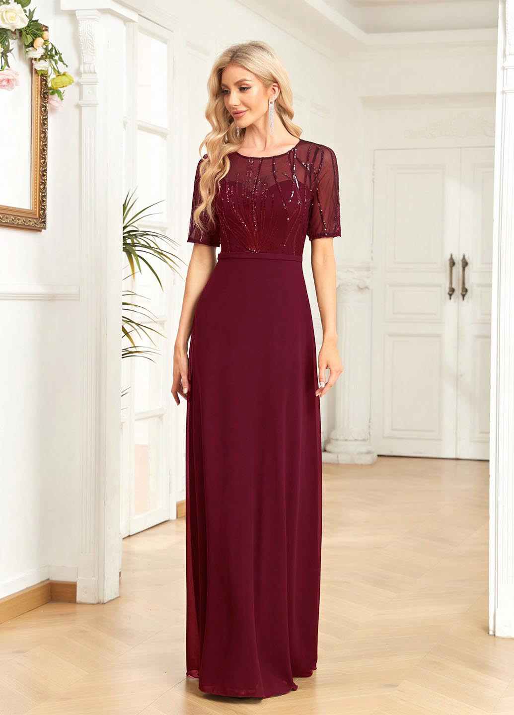 Бордова вечірня сукня а-силует SHEIN однотонна