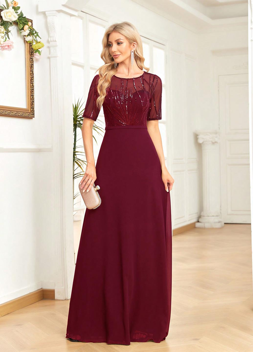 Бордова вечірня сукня а-силует SHEIN однотонна