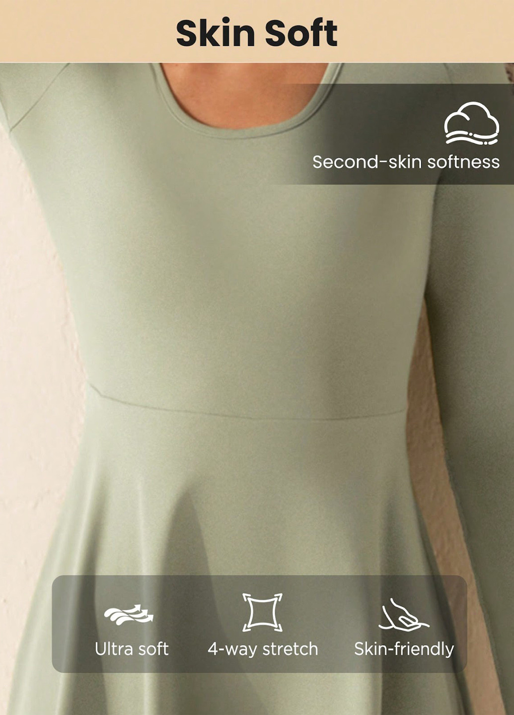 Серо-зеленое спортивное платье клеш, с открытой спиной SHEIN однотонное