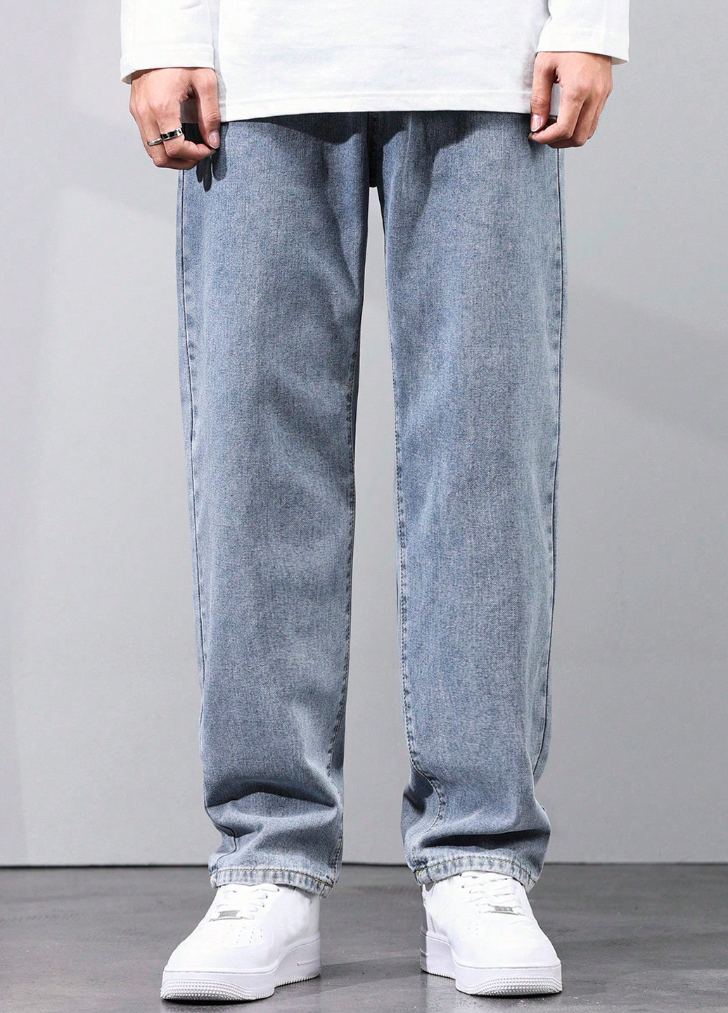 Голубые демисезонные свободные джинсы SHEIN