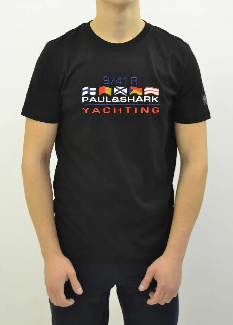 Черная футболка мужская Paul & Shark Embroidered flag T-shirt
