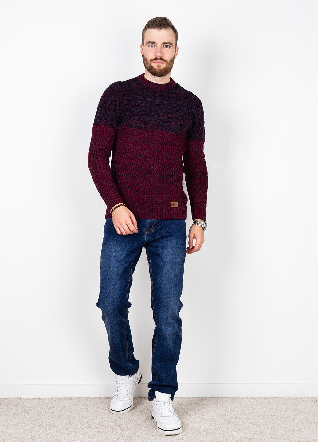 Бордовый демисезонный свитер мужской джемпер ISSA PLUS GN4-54