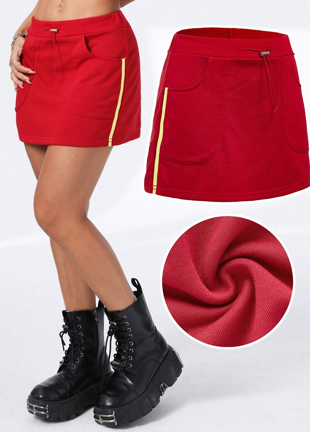 Красная кэжуал, спортивная однотонная юбка SHEIN а-силуэта (трапеция)