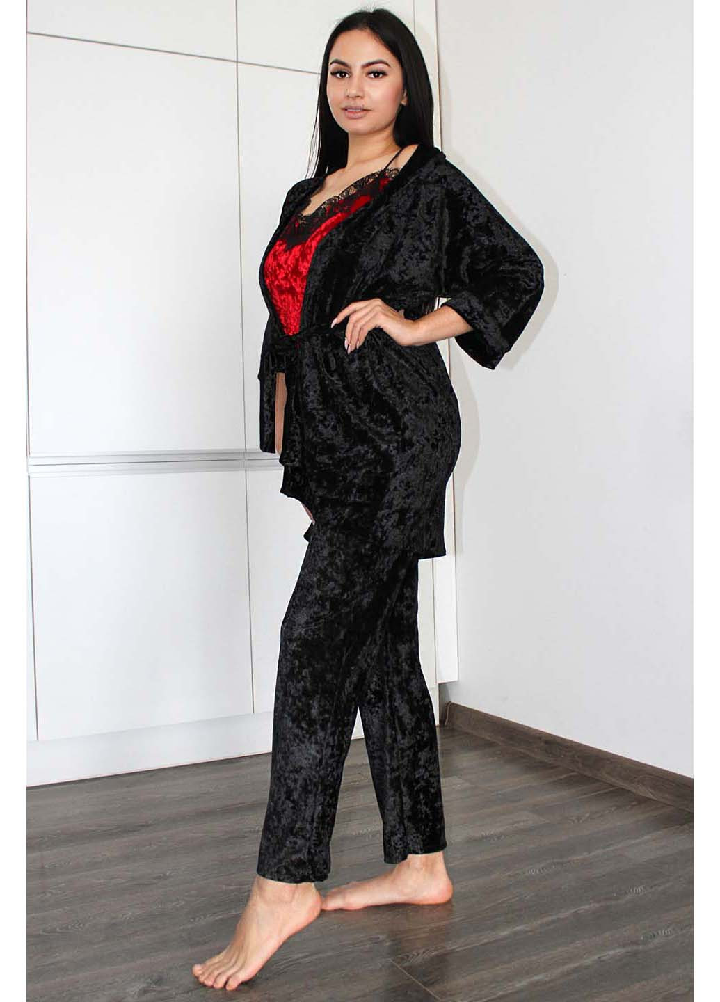 Комбинированный демисезонный комплект халат + майка + брюки Ghazel