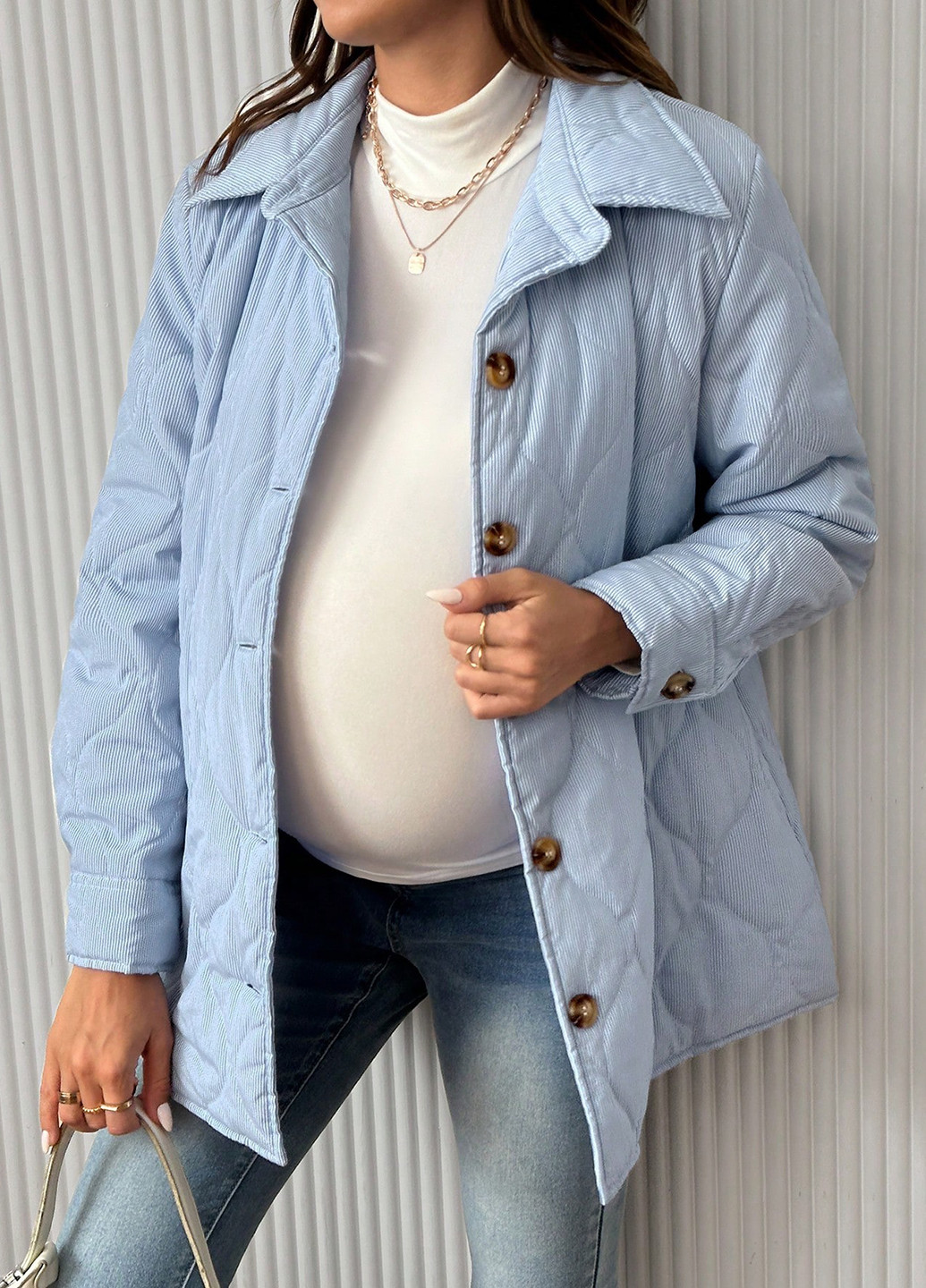 Светло-голубая демисезонная куртка для беременных SHEIN