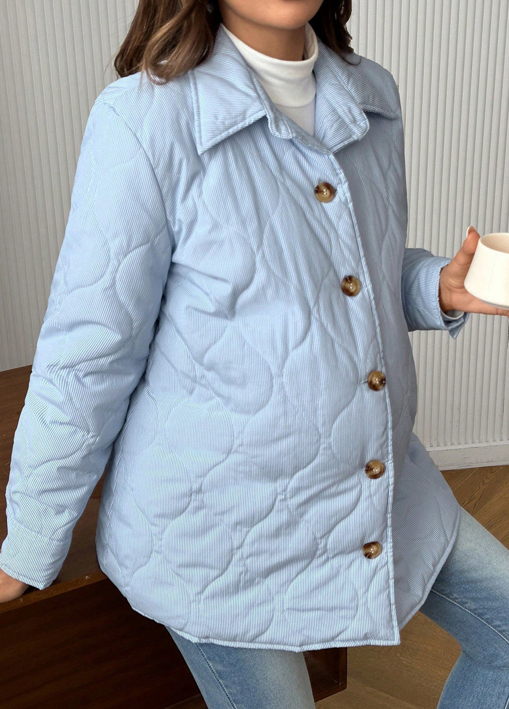 Светло-голубая демисезонная куртка для беременных SHEIN