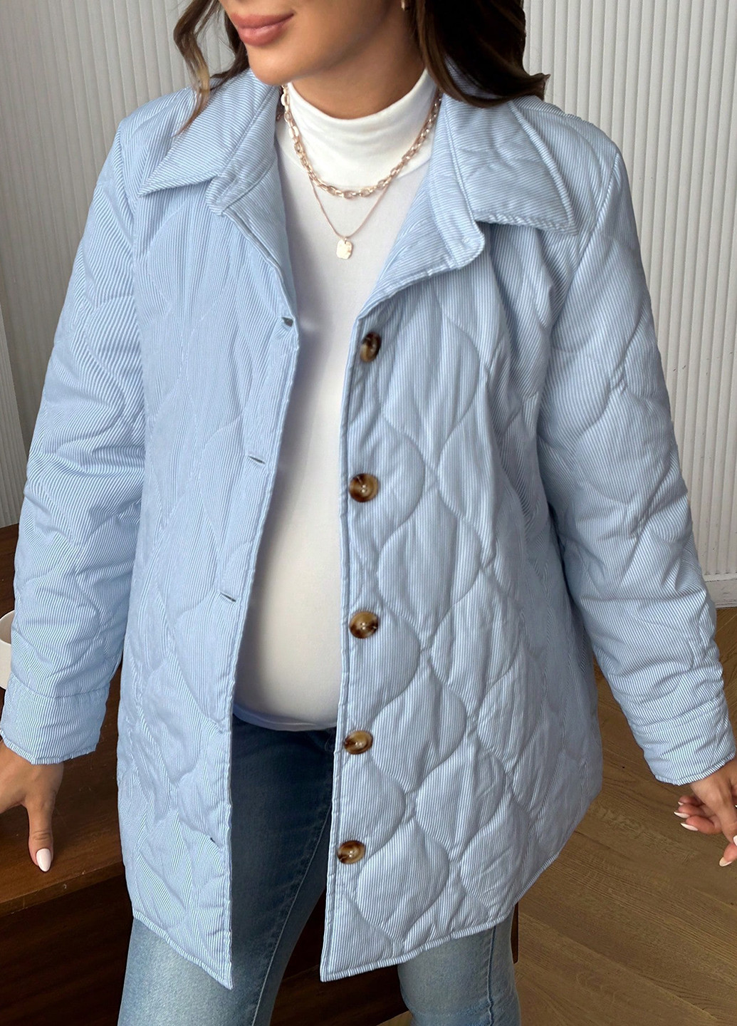 Светло-голубая демисезонная куртка для беременных SHEIN