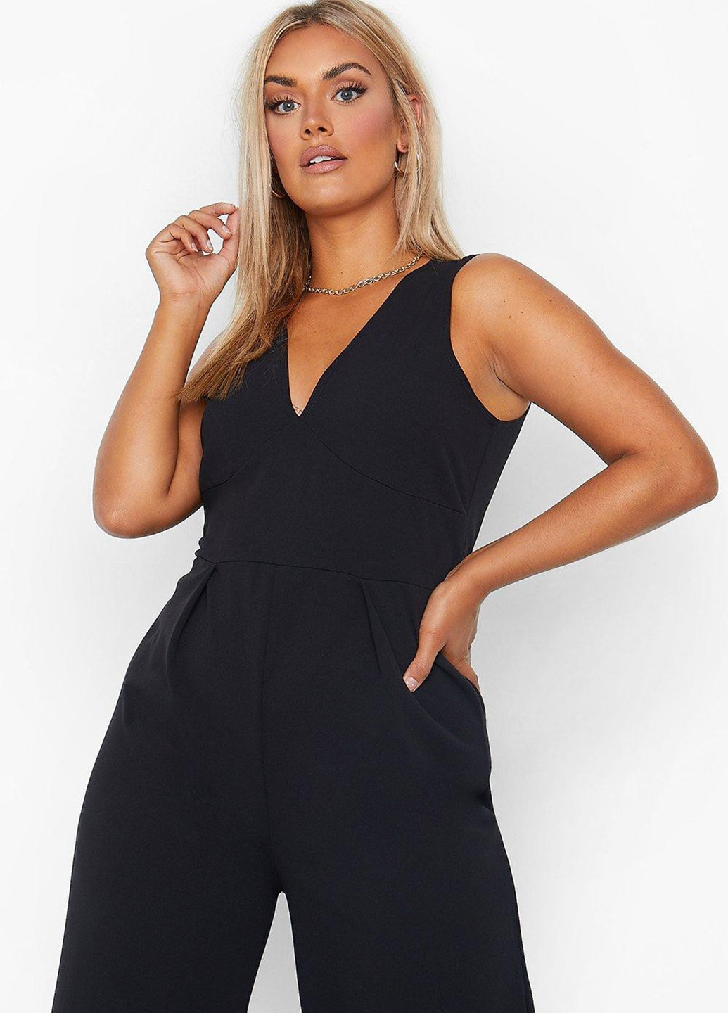 Комбинезон Boohoo комбинезон-брюки однотонный чёрный кэжуал полиэстер