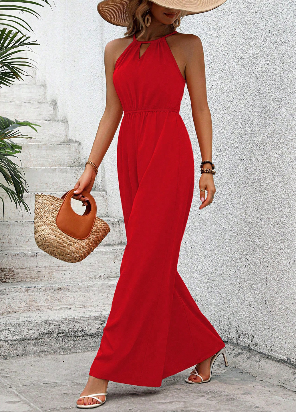 Комбінезон SHEIN комбінезон-брюки однотонний червоний кежуал поліестер