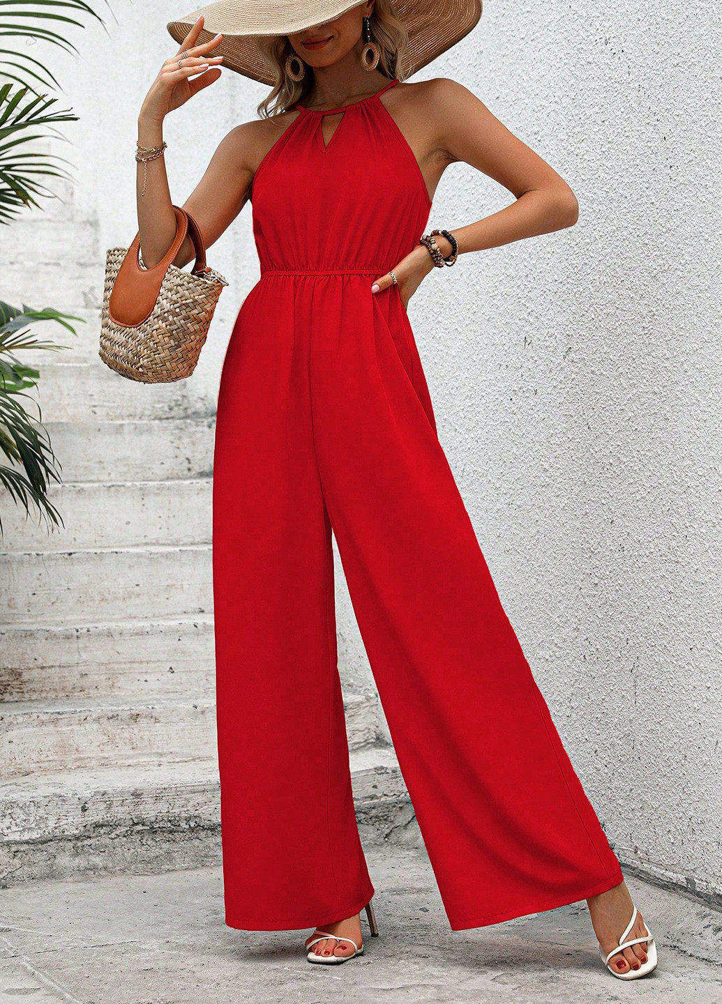 Комбінезон SHEIN комбінезон-брюки однотонний червоний кежуал поліестер