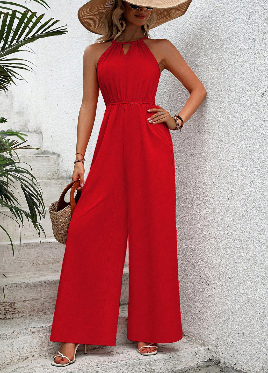 Комбінезон SHEIN комбінезон-брюки однотонний червоний кежуал поліестер