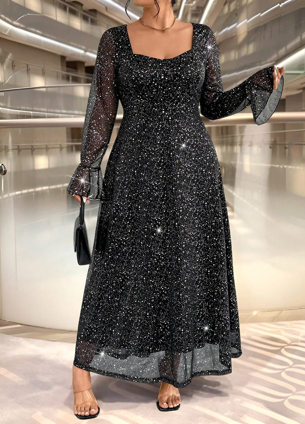 Черное вечернее платье SHEIN однотонное