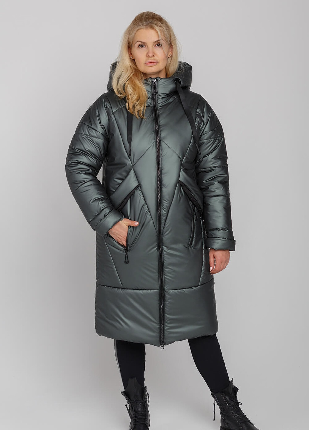 Оливкова зимня куртка-пальто климента MioRichi