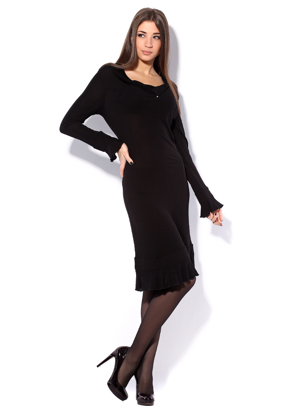 Черное кэжуал платье с длинным рукавом Valentino